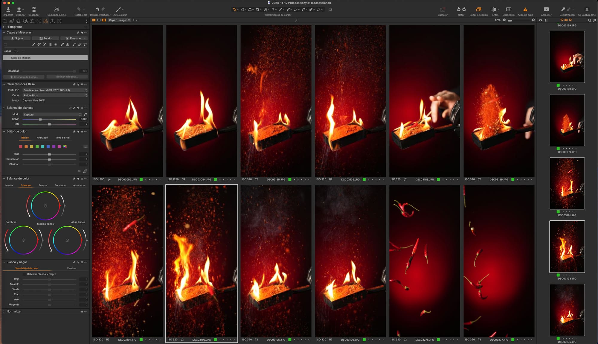 proceso foto flotante guindilla sesion capture one A1II 28-70 f2